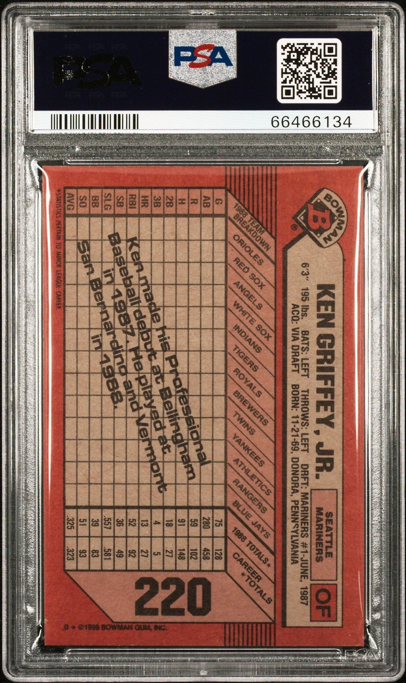 1989 Bowman 220 Ken Griffey Jr. PSA 9