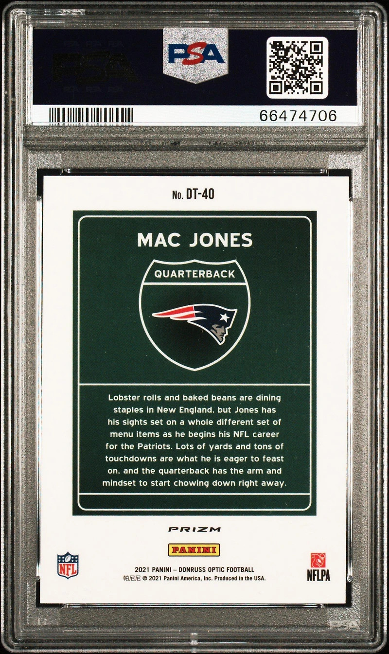 2021 Panini Donruss Optic Downtown Dt40 Mac Jones PSA 9