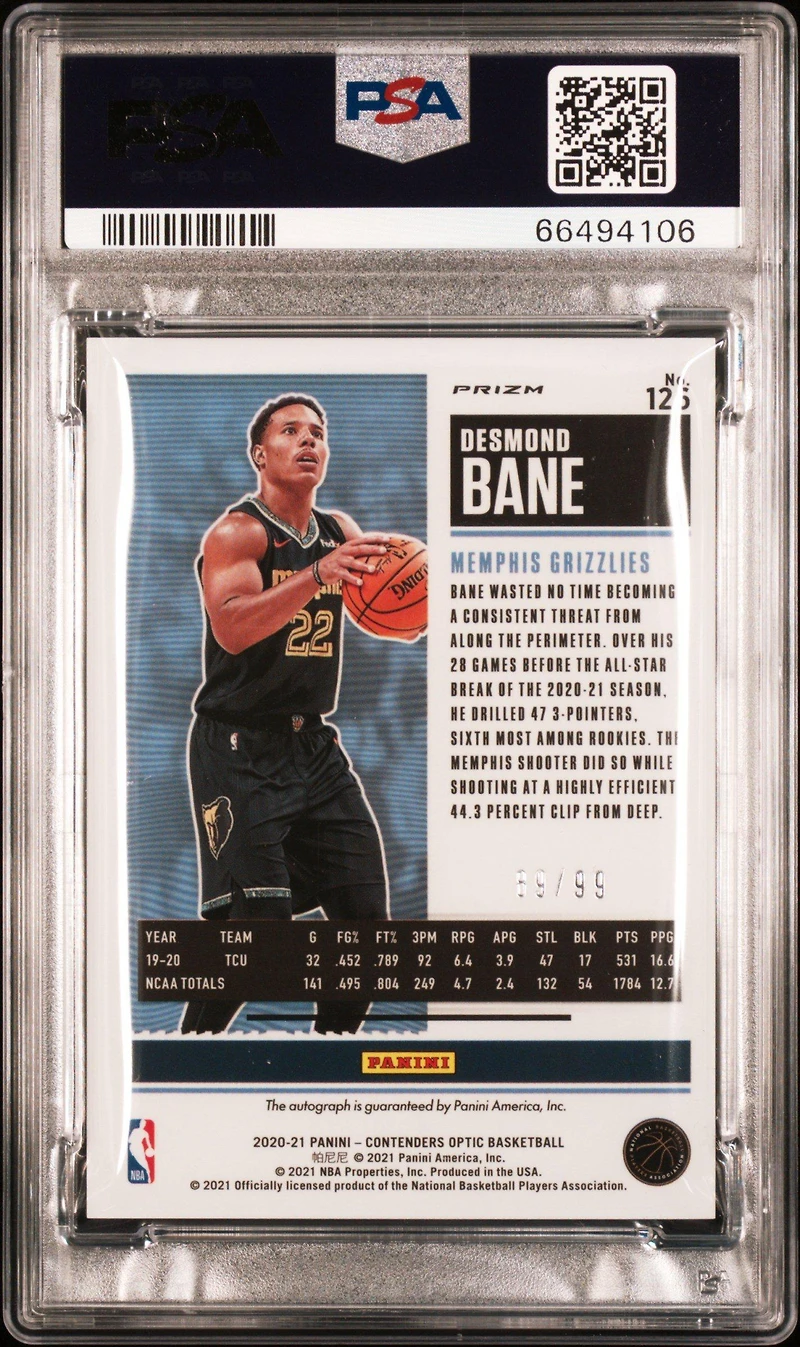 2020 Panini Contenders Optic 126 Desmond Bane Autograph-blue PSA 9