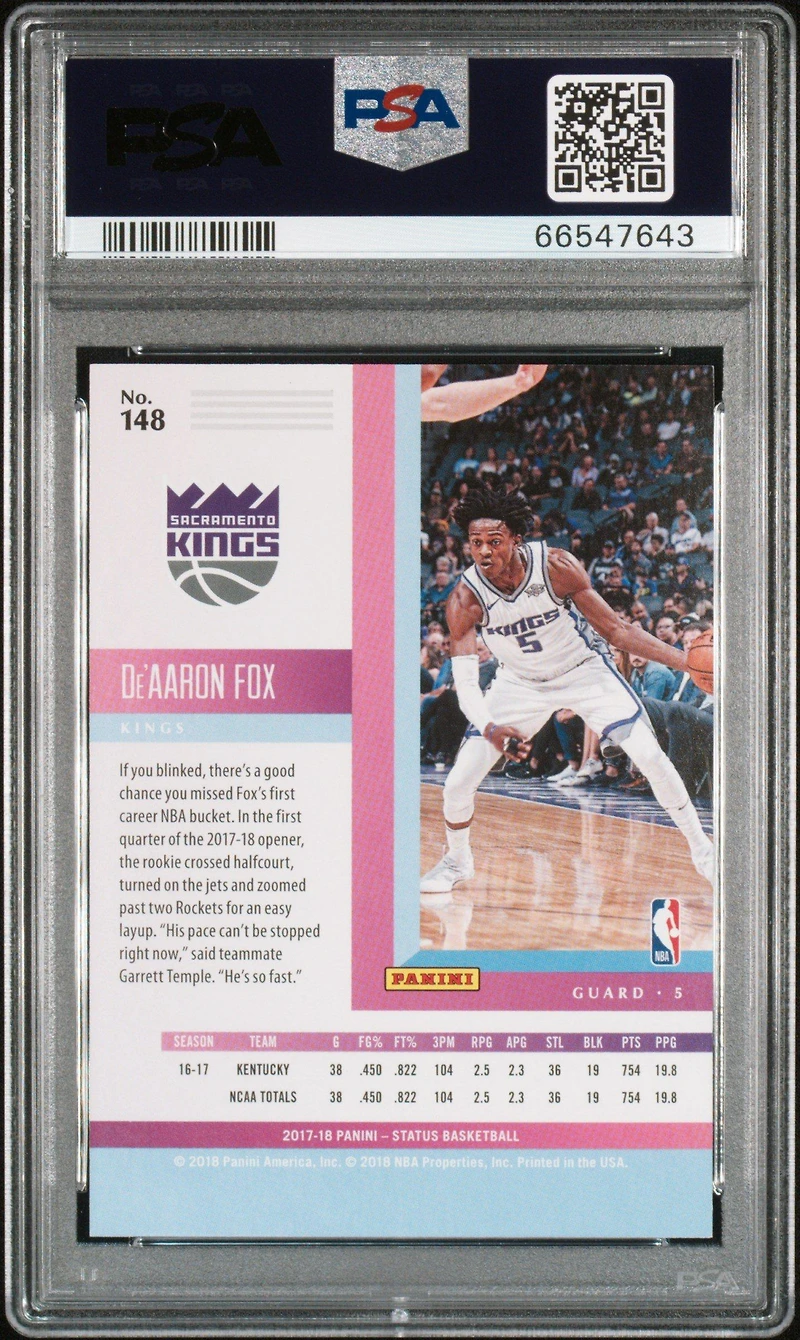 2017 Panini Status 148 De'aaron Fox Aspirations PSA 10