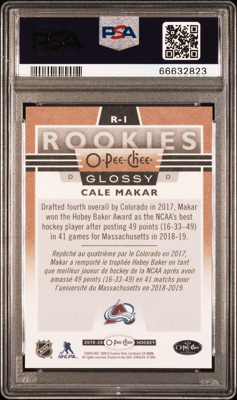 2019 Upper Deck Opc Glossy Rookies R-1 Cale Makar Copper PSA 9