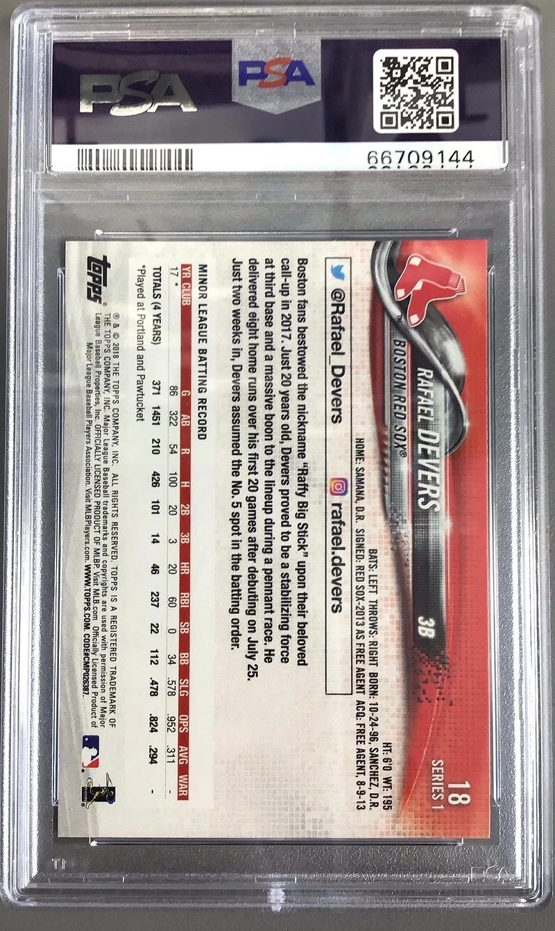 2018 Topps 18 Rafael Devers PSA 10