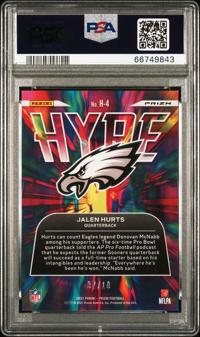 2021 Panini Prizm Hype H4 Jalen Hurts Gold Prizm PSA 9