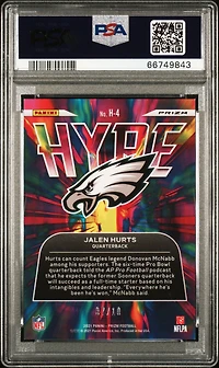 2021 Panini Prizm Hype H4 Jalen Hurts Gold Prizm PSA 9