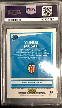 2020 Panini Chronicles Donruss Optic Rated Rookies La Liga 6 Yunus Musah Purple Mojo PSA 10