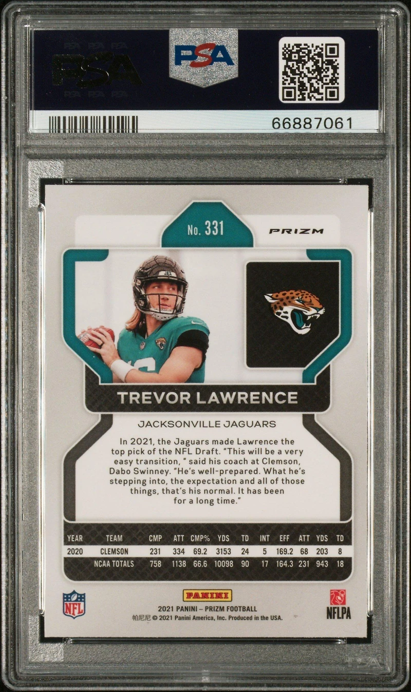 2021 Panini Prizm 331 Trevor Lawrence Green Prizm PSA 9