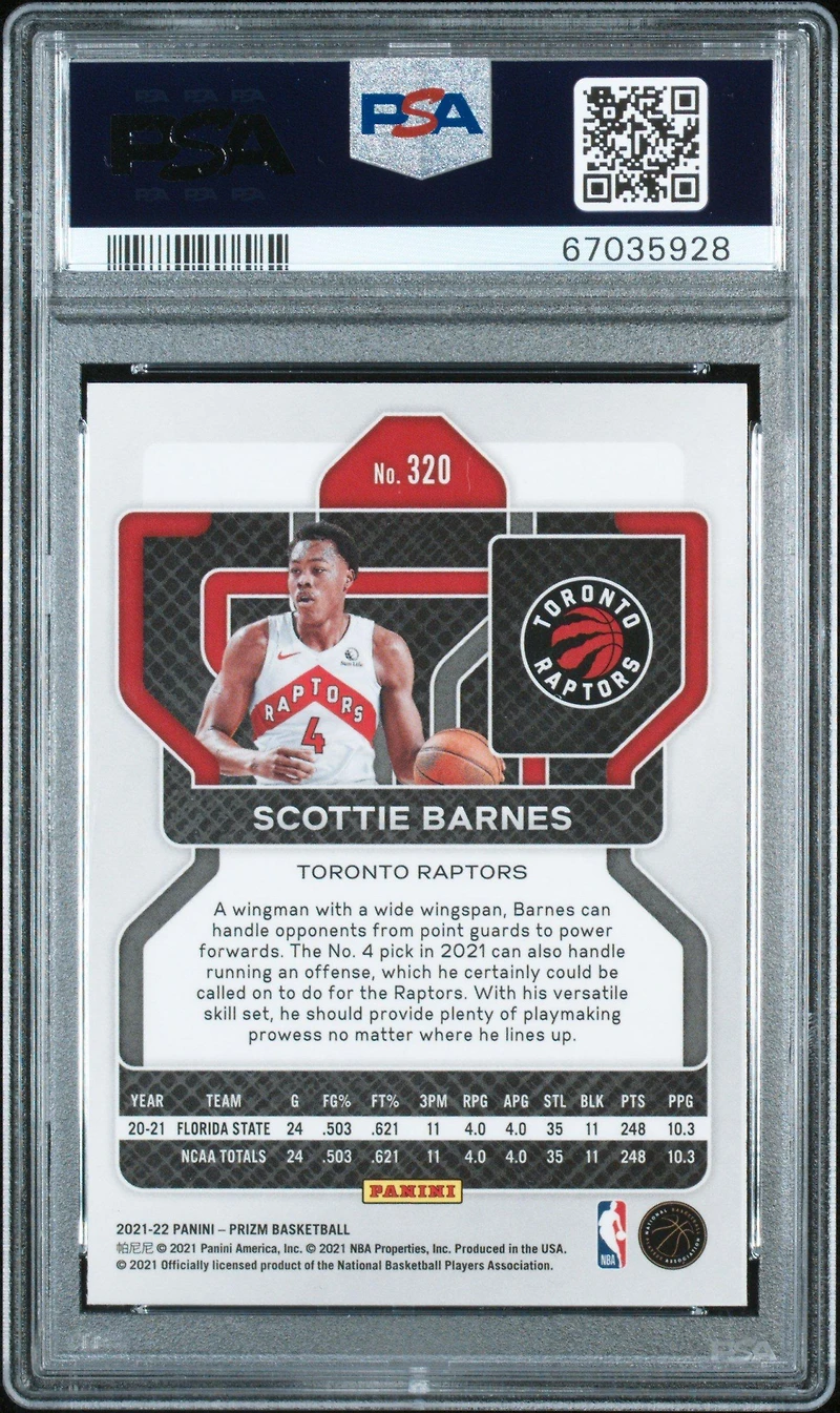 2021 Panini Prizm 320 Scottie Barnes PSA 10