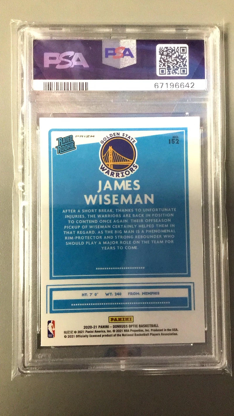 2020 Panini Donruss Optic 152 James Wiseman Blue Velocity PSA 10