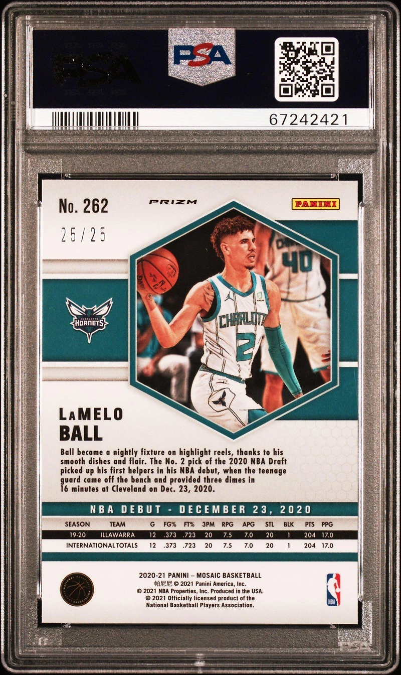 2020 Panini Mosaic 262 Lamelo Ball Orange Fluorescent PSA 10