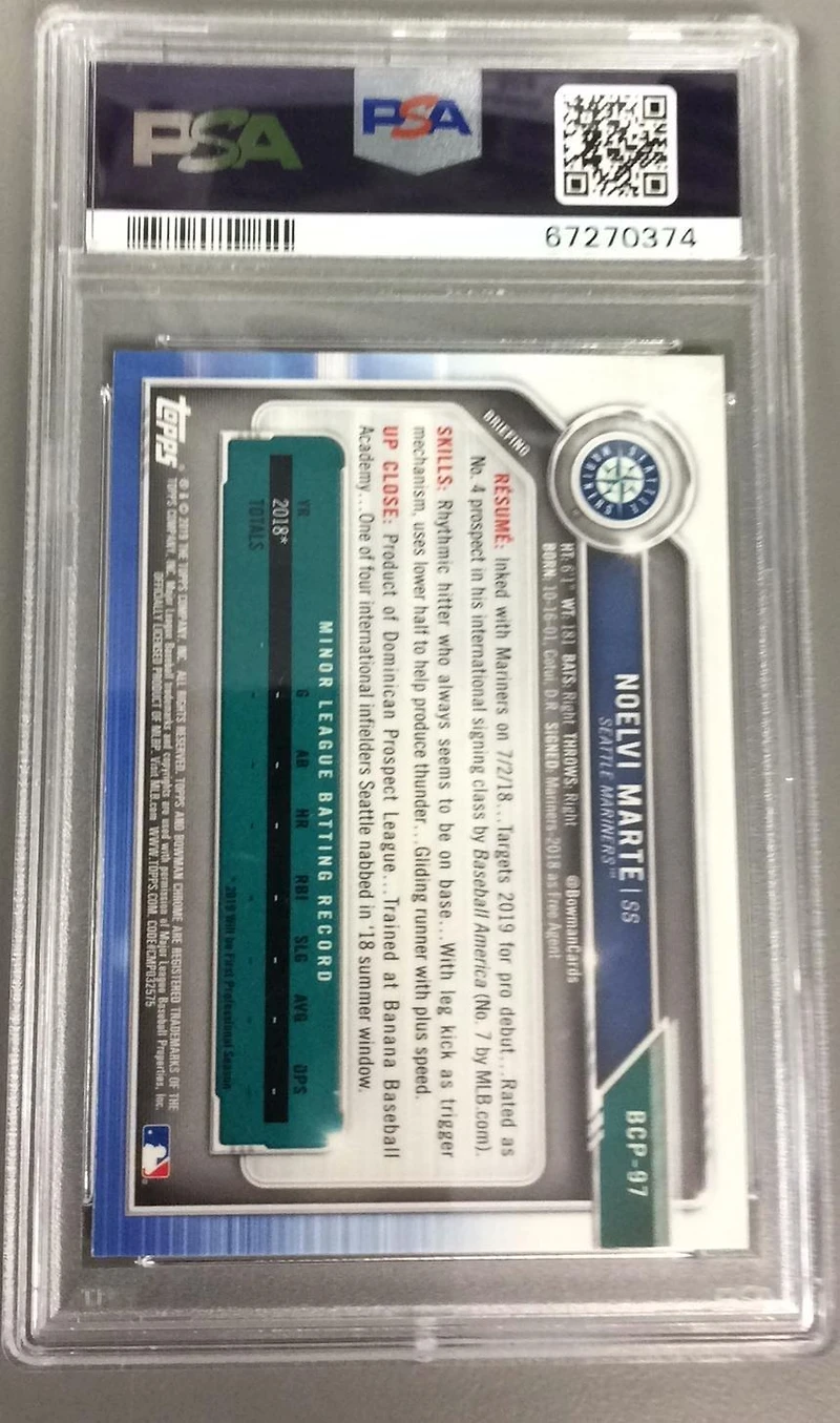 2019 Bowman Prospects Chrome 97 Noelvi Marte PSA 10