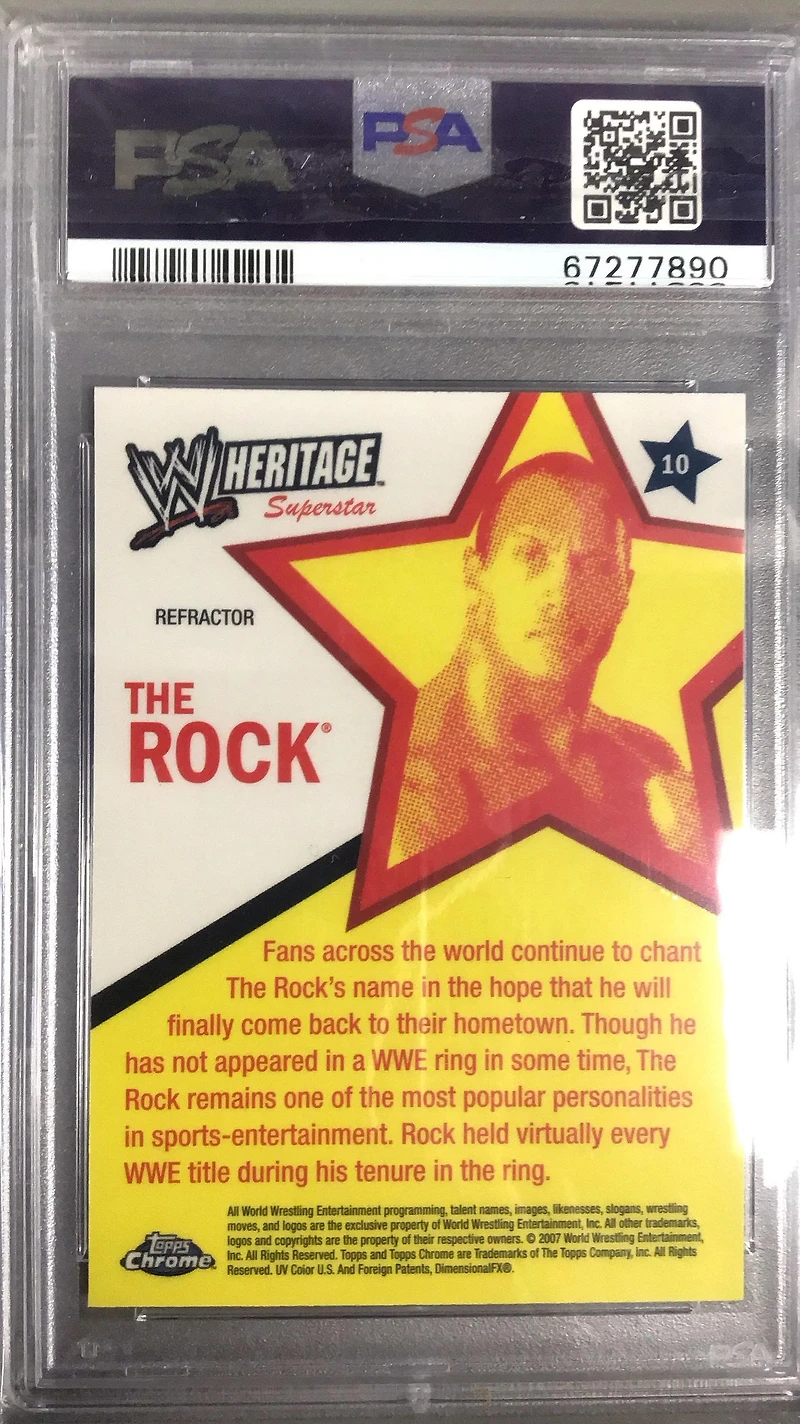 2007 Topps Chrome Wwe Heritage Ii 10 The Rock Refractor PSA 9