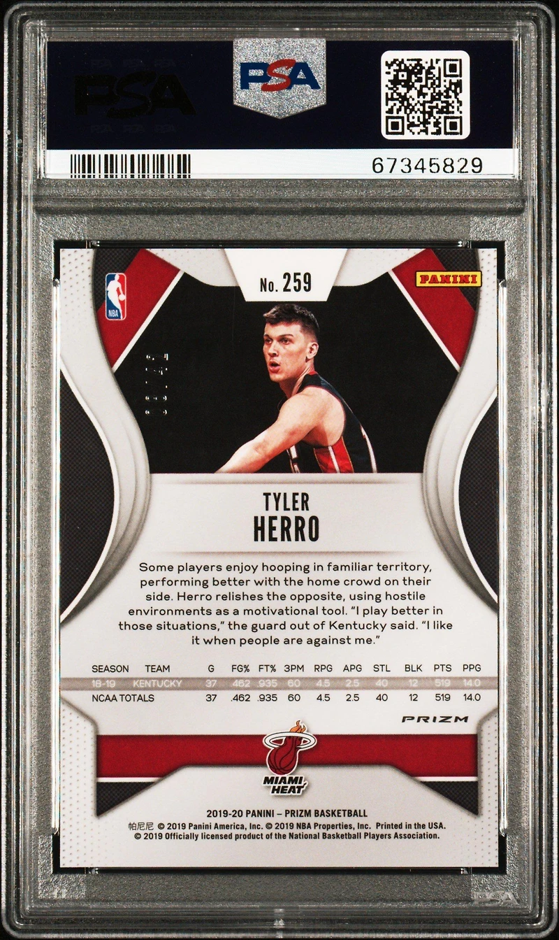 2019 Panini Prizm 259 Tyler Herro Pink Pulsar PSA 10