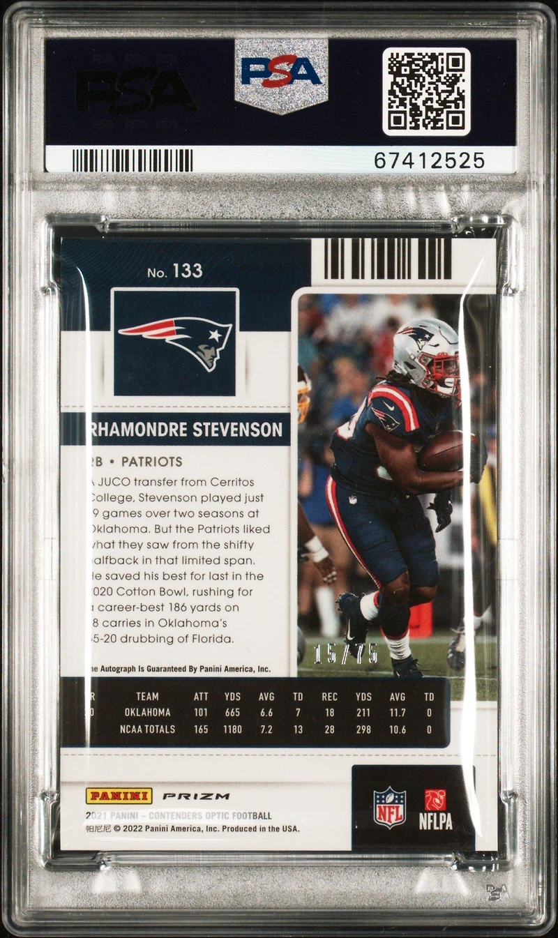 2021 Panini Contenders Optic 133 Rhamondre Stevenson Autograph-teal PSA 9