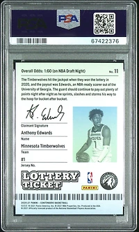 2020 Panini Contenders Lottery Ticket 11 Anthony Edwards PSA 10