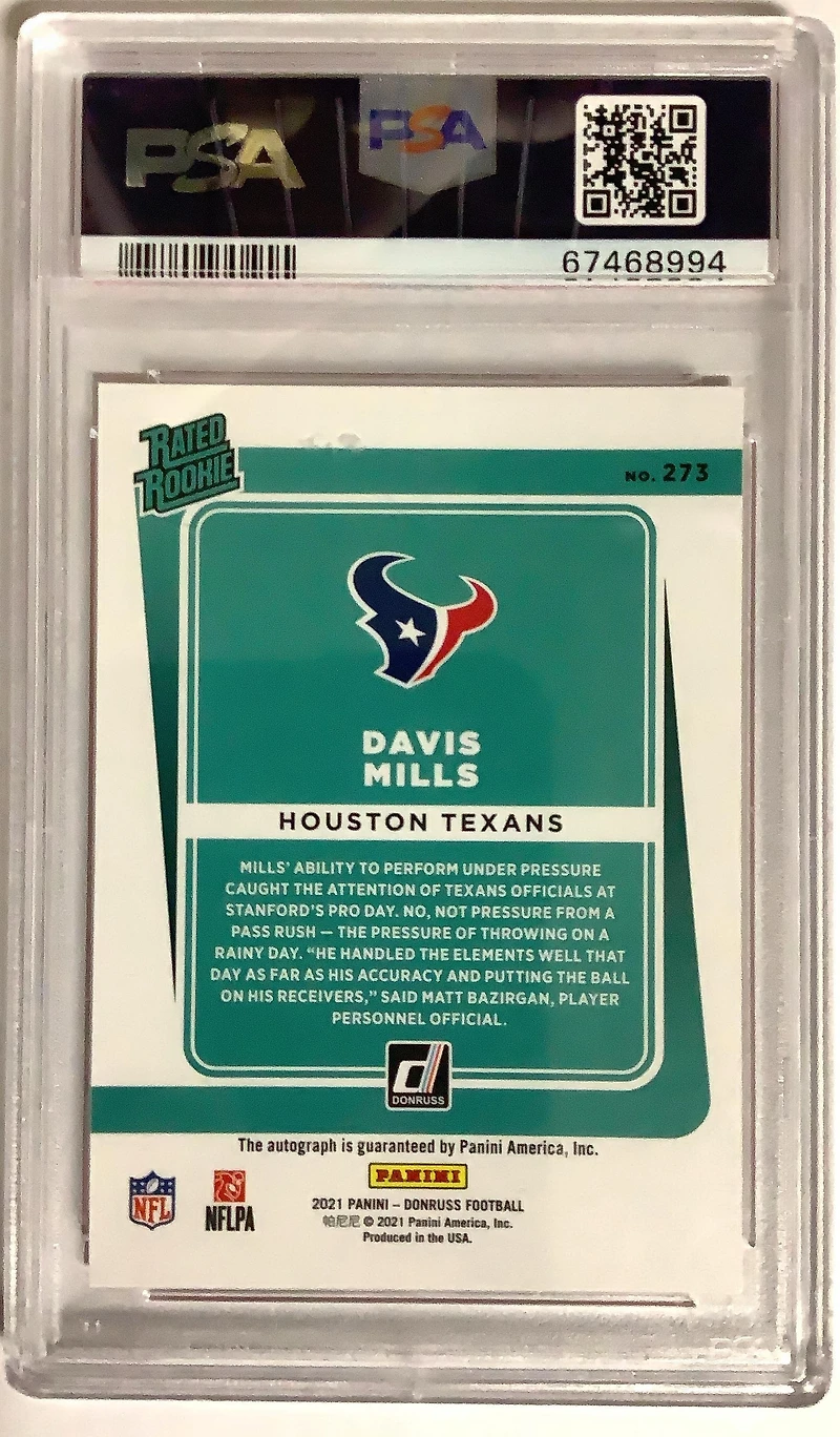 2021 Panini Donruss 273 Davis Mills Autograph-orange PSA 8
