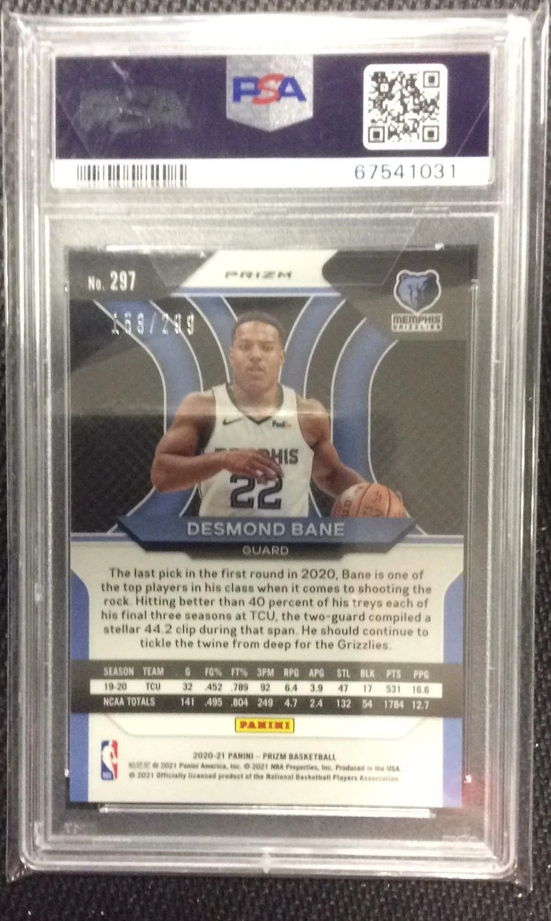 2020 Panini Prizm 297 Desmond Bane Red Prizm PSA 9