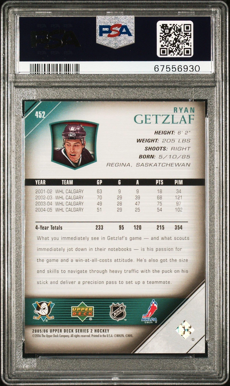 2005 Upper Deck 452 Ryan Getzlaf PSA 10