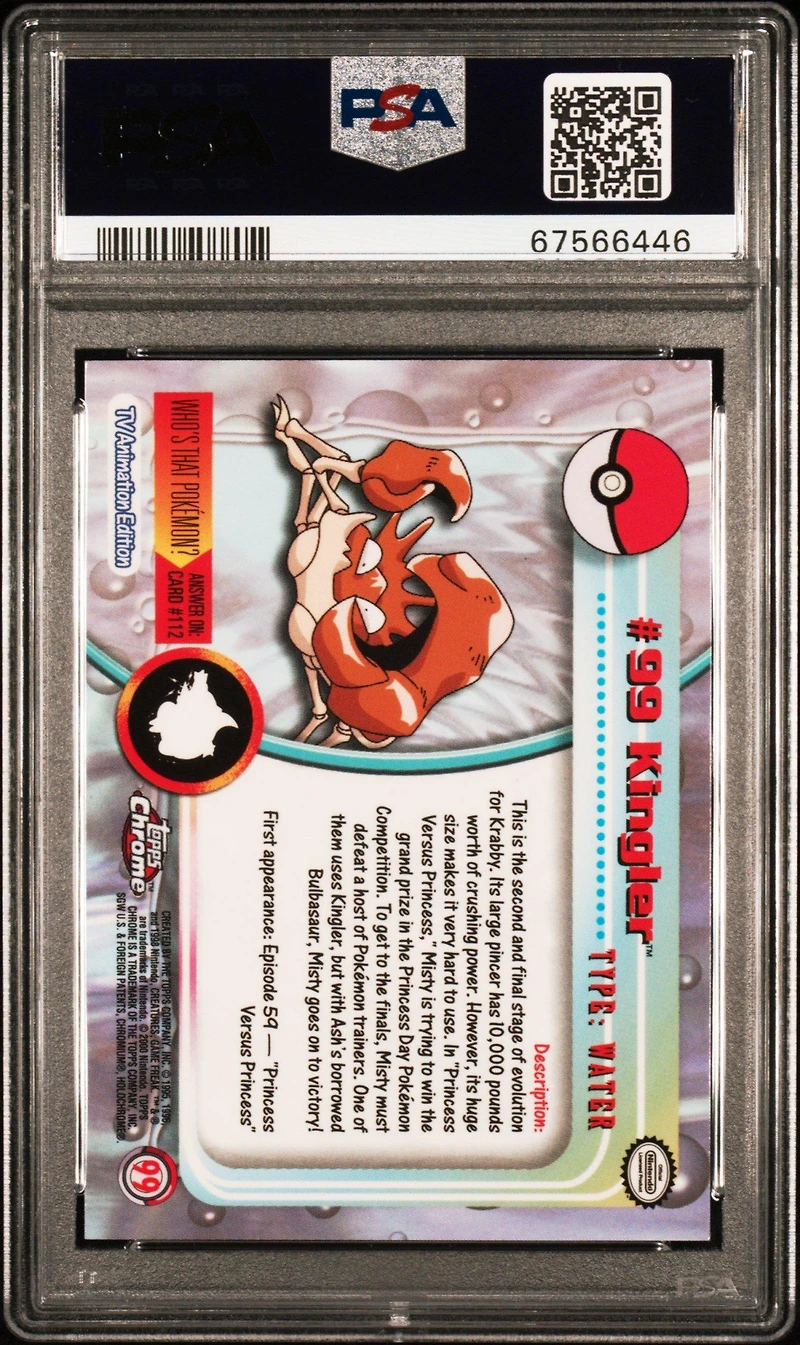 2000 Topps Chrome Pokemon T.v. 99 Kingler PSA 10