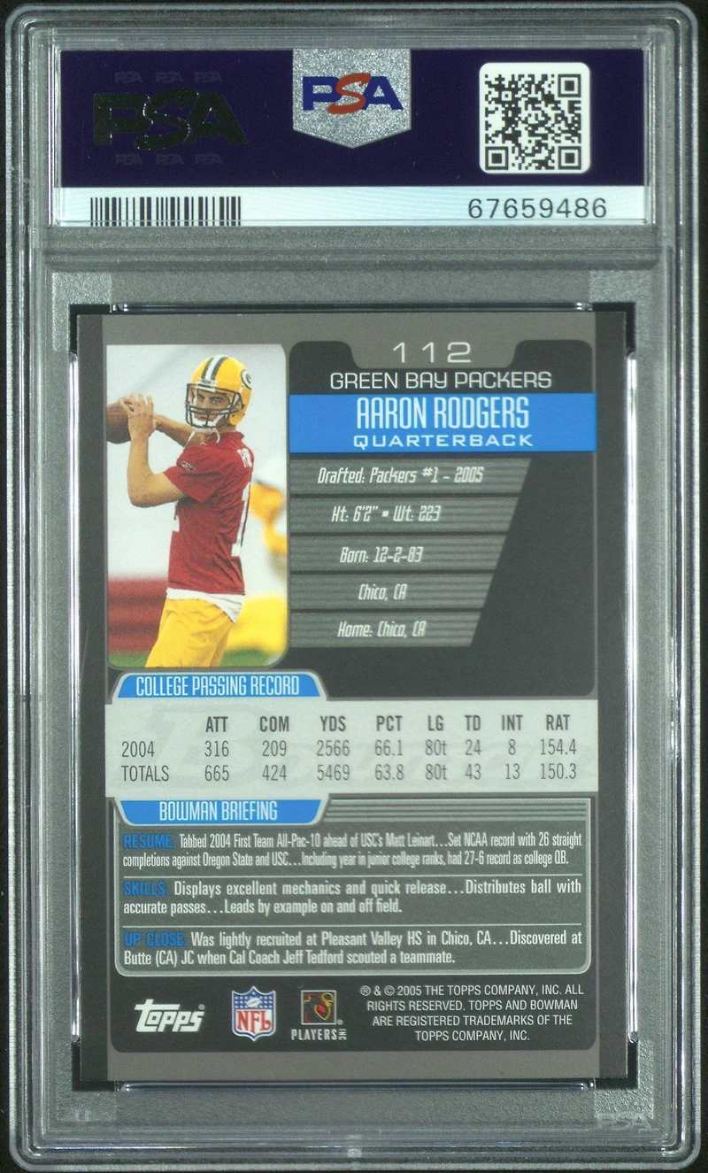 2005 Bowman 112 Aaron Rodgers PSA 9