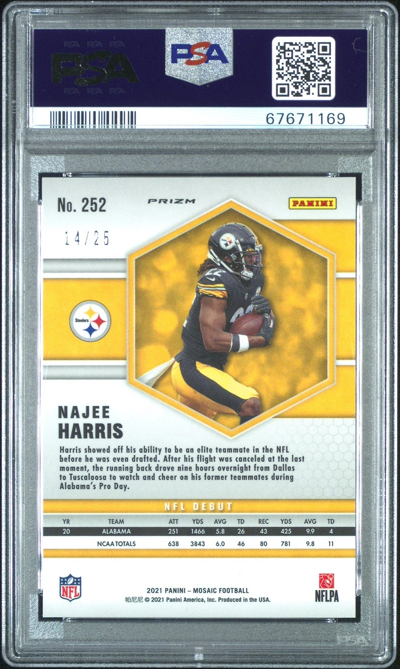 2021 Panini Mosaic 252 Najee Harris Orange Fluorescent PSA 10
