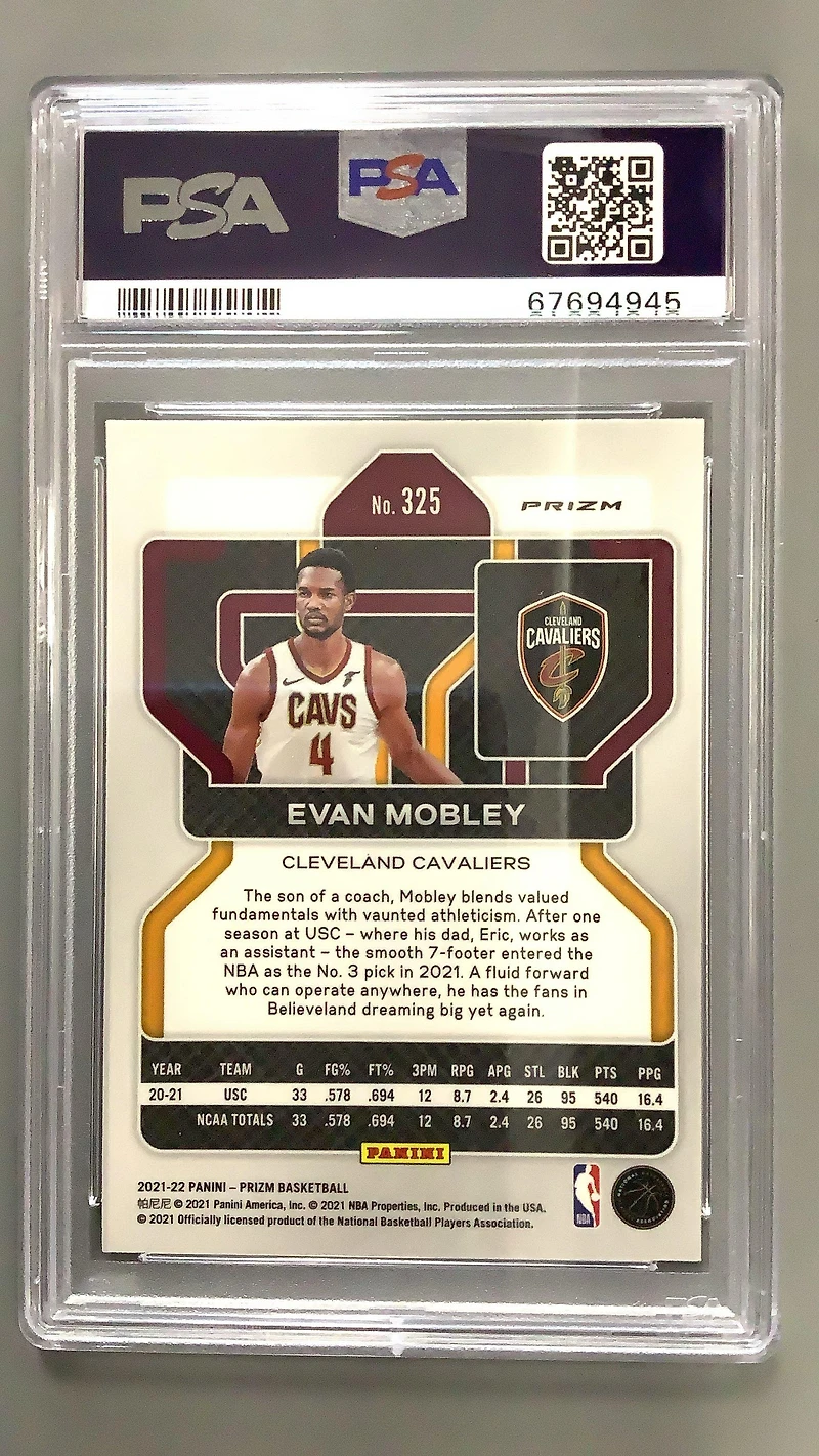 2021 Panini Prizm 325 Evan Mobley Silver Prizm PSA 9