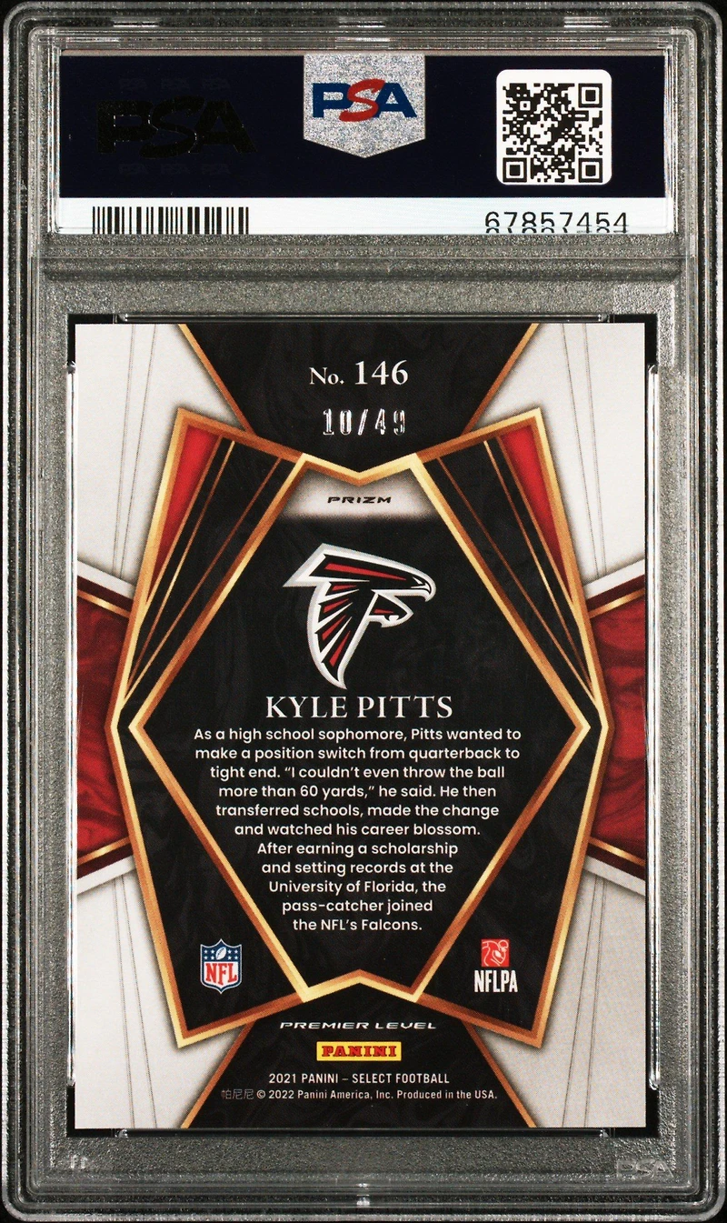 2021 Panini Select 146 Kyle Pitts Red Disco Prizm PSA 10