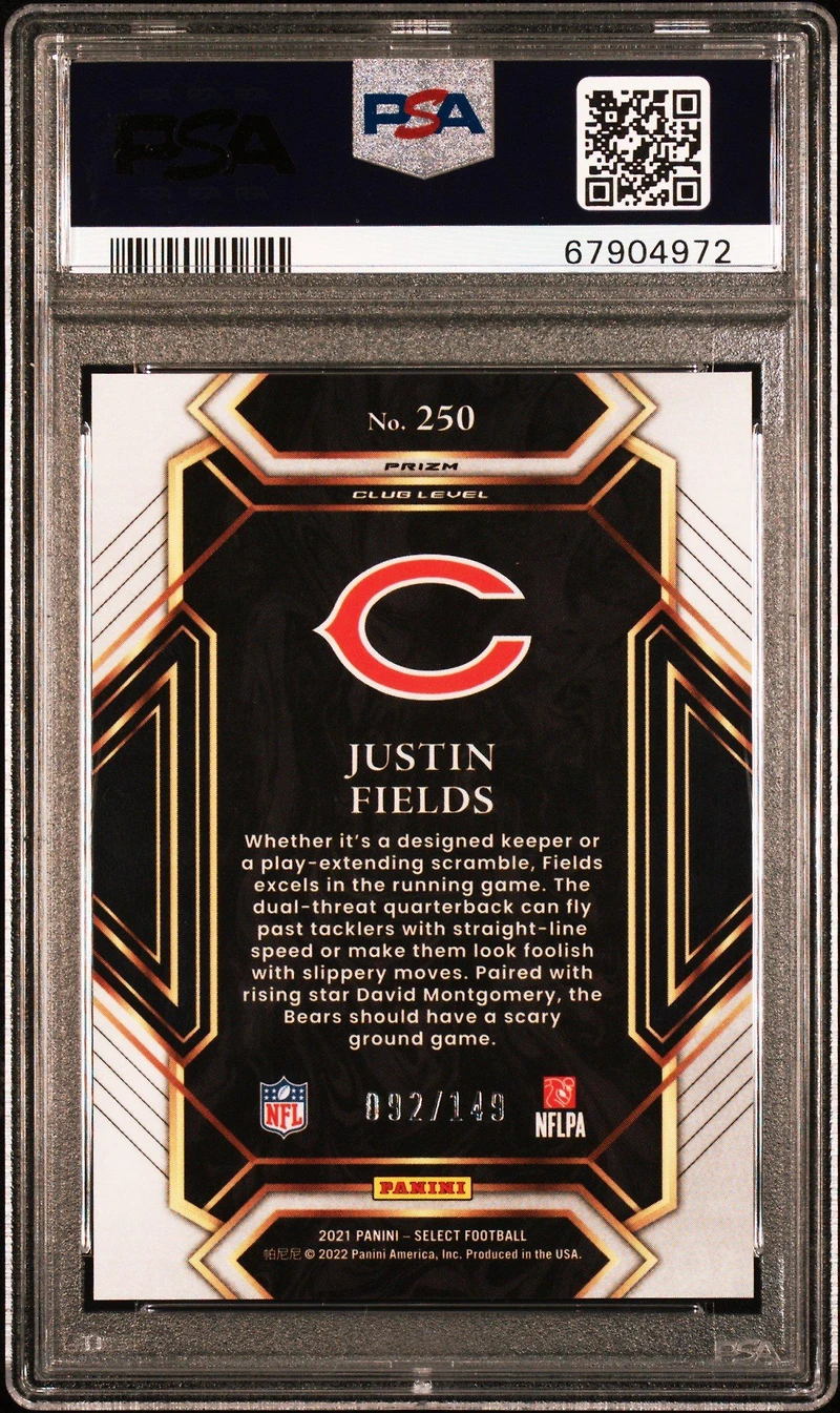 2021 Panini Select 250 Justin Fields Tri-color Prizm PSA 10
