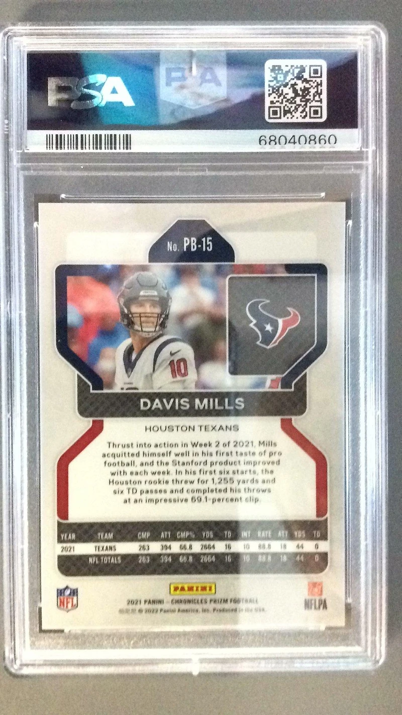 2021 Panini Chronicles Prizm Black Pb-15 Davis Mills PSA 9