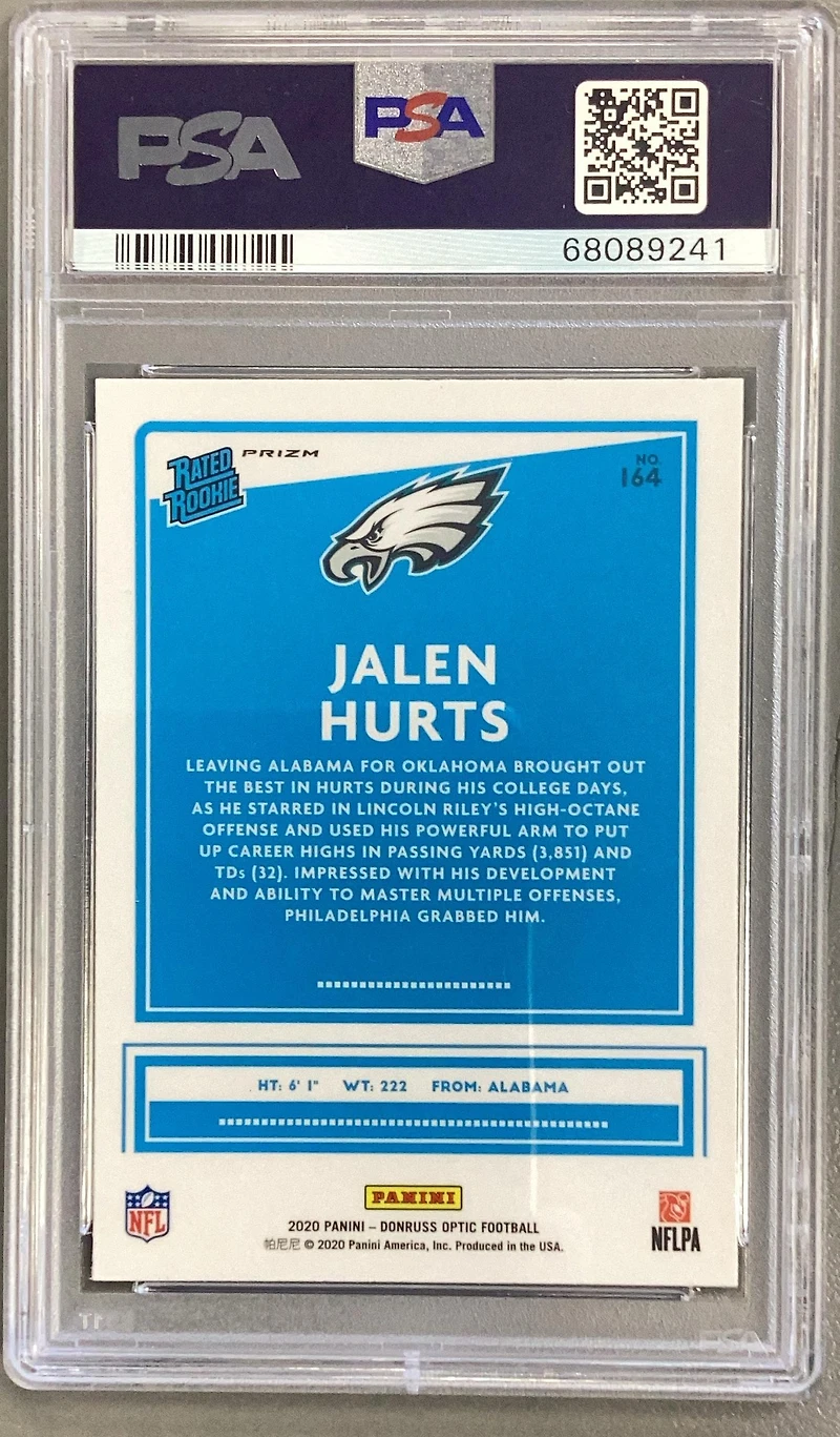 2020 Panini Donruss Optic 164 Jalen Hurts Pink PSA