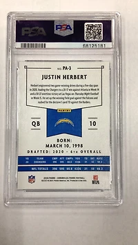 2020 Panini Chronicles Panini Pa3 Justin Herbert PSA 10