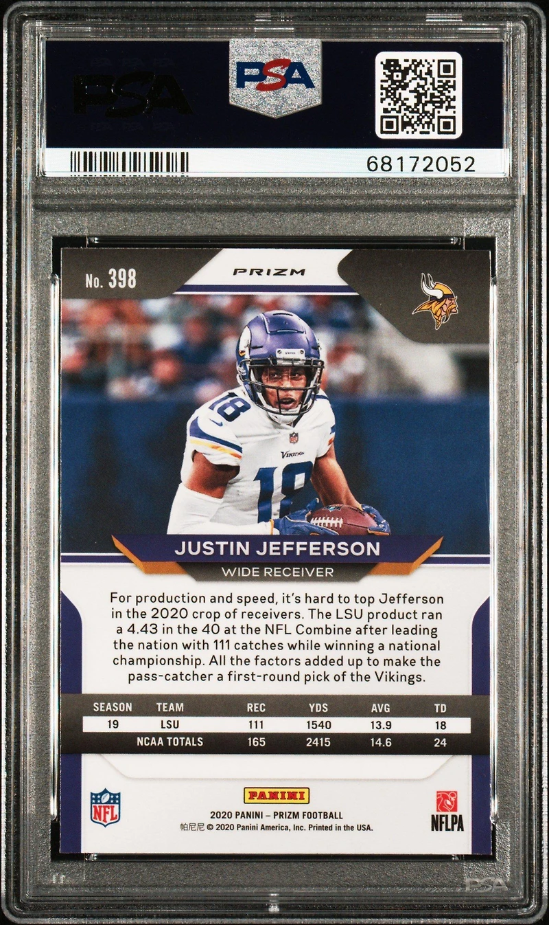 2020 Panini Prizm 398 Justin Jefferson Neon Green Pulsar PSA 9