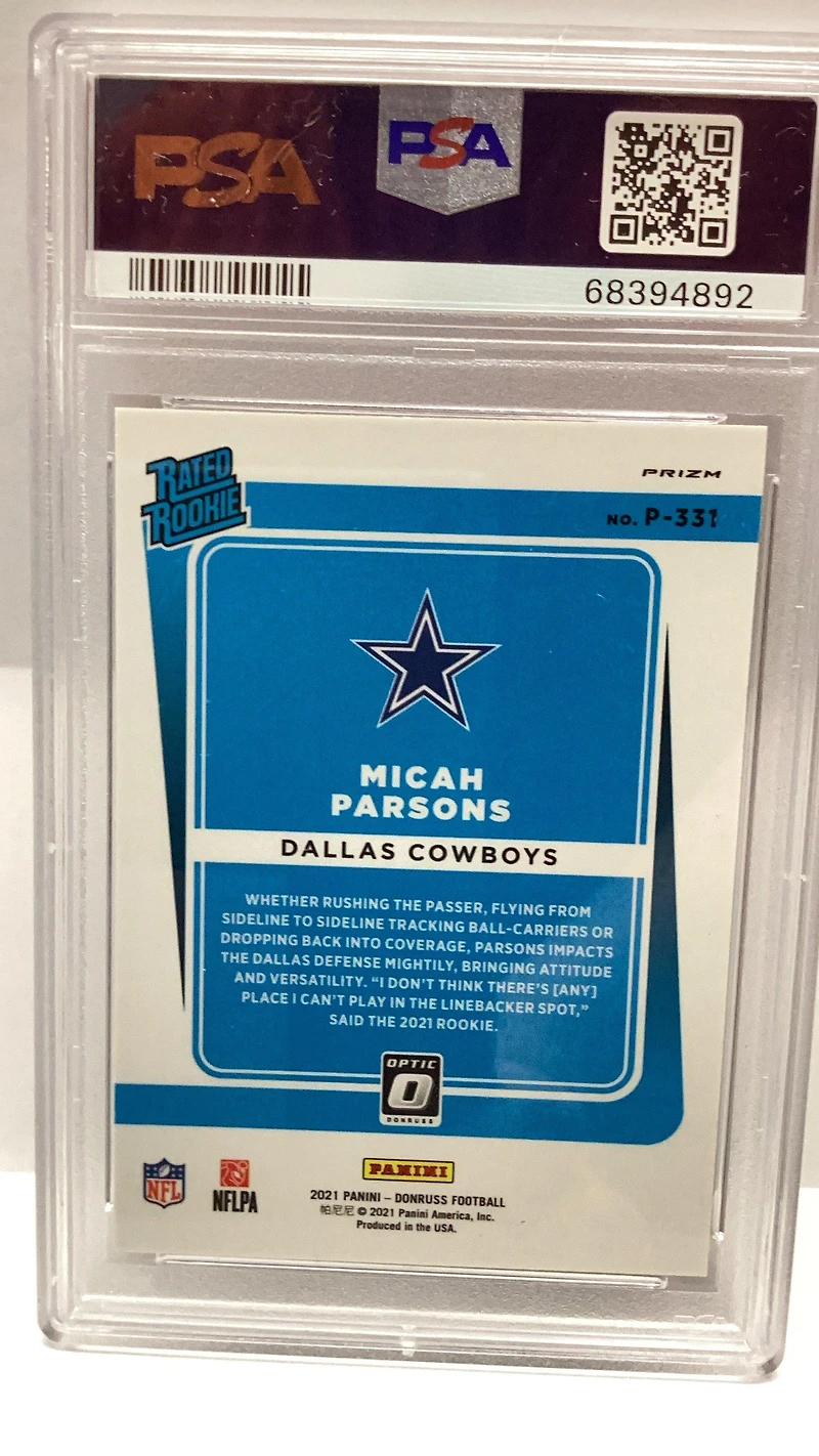 2021 Panini Donruss P331 Micah Parsons Optic Preview-red/green PSA 10