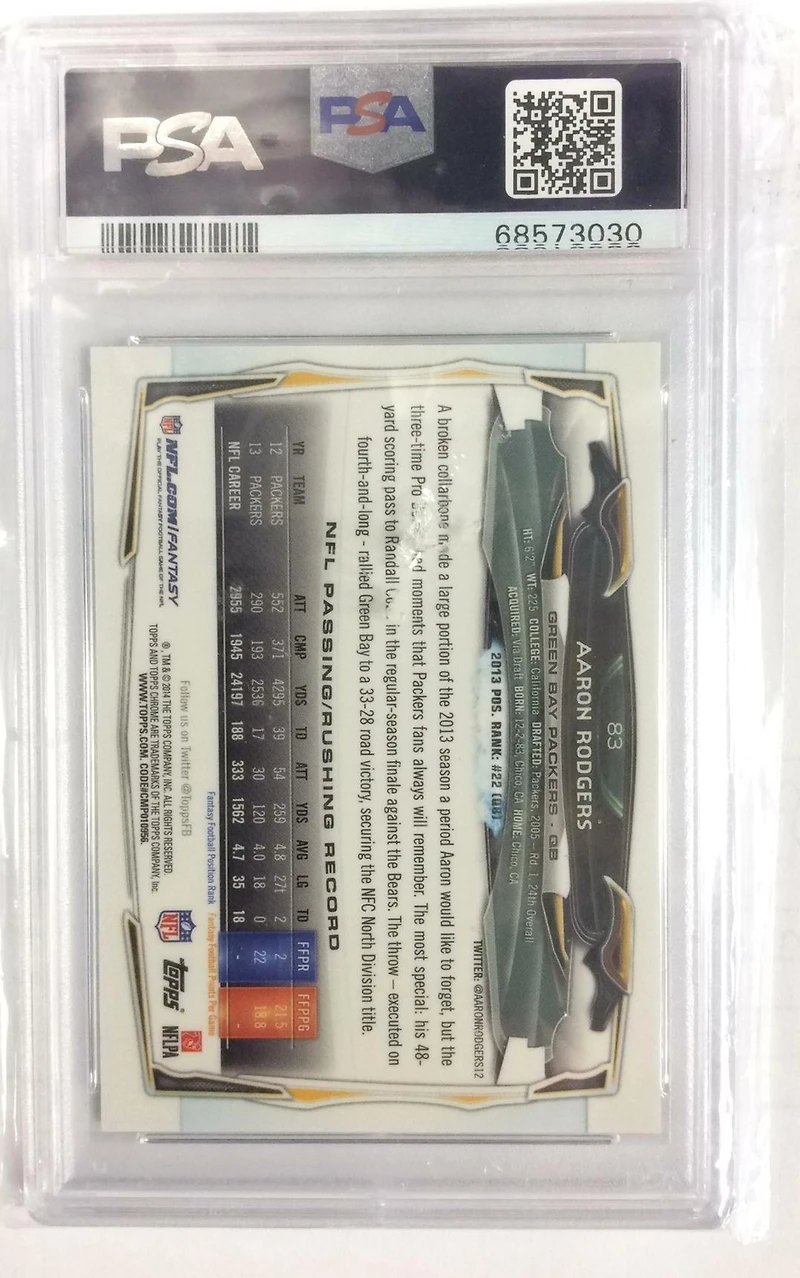 2014 Topps Chrome 83 Aaron Rodgers White Jersey-refractor PSA 9