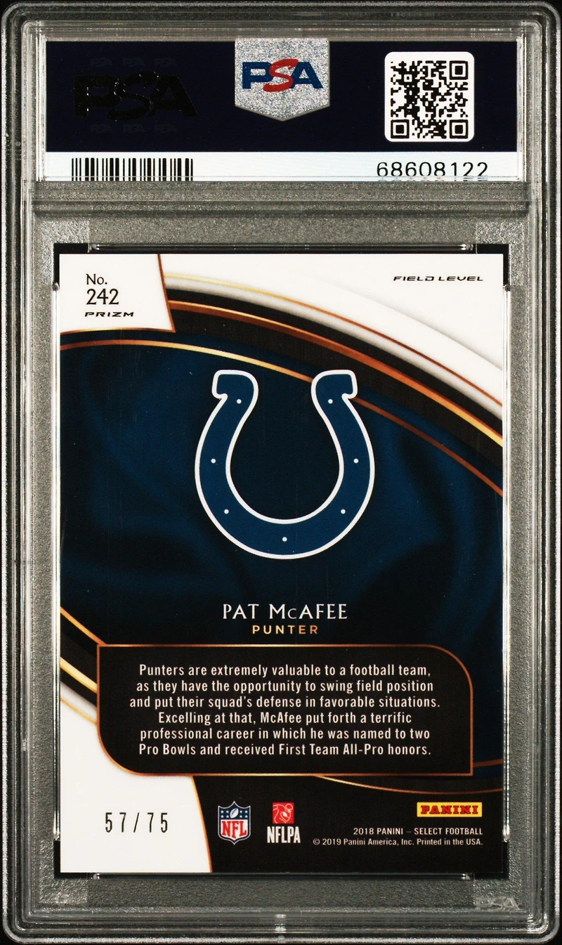 2018 Panini Select 242 Pat Mcafee Copper Prizm PSA 9