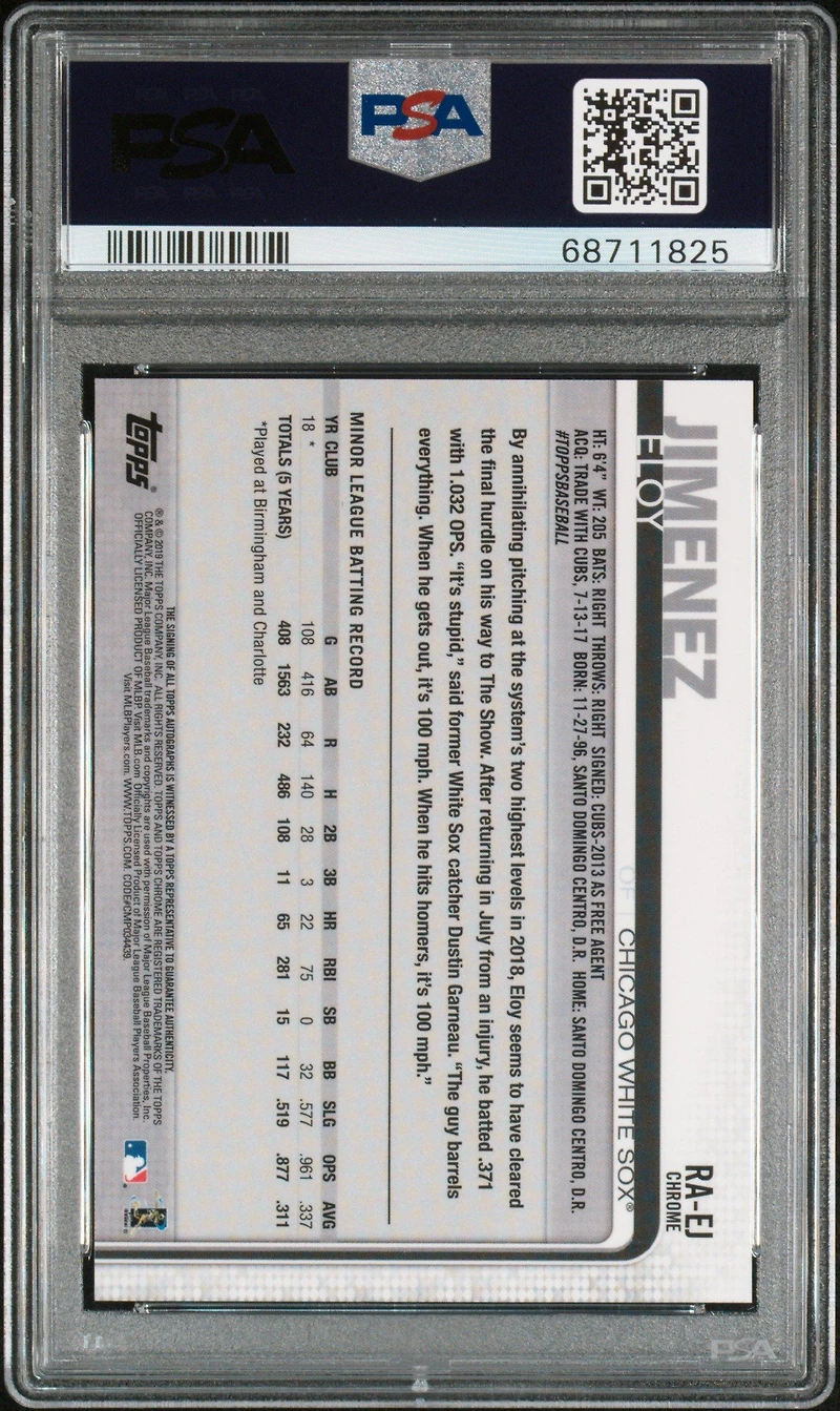 2019 Topps Chrome Rookie Autographs Ra-ej Eloy Jimenez PSA 10