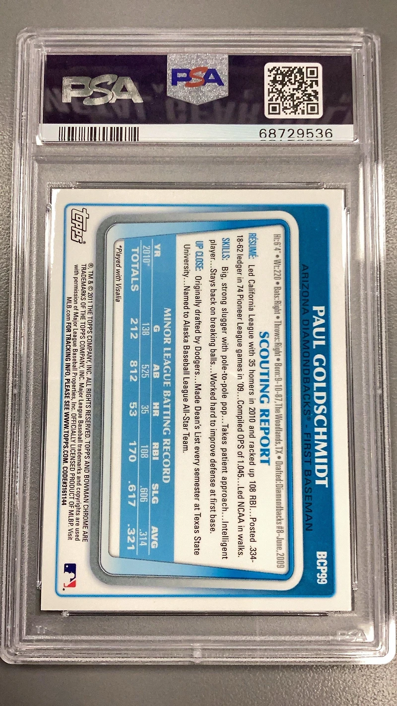 2011 Bowman Chrome Prospects Bcp99 Paul Goldschmidt PSA