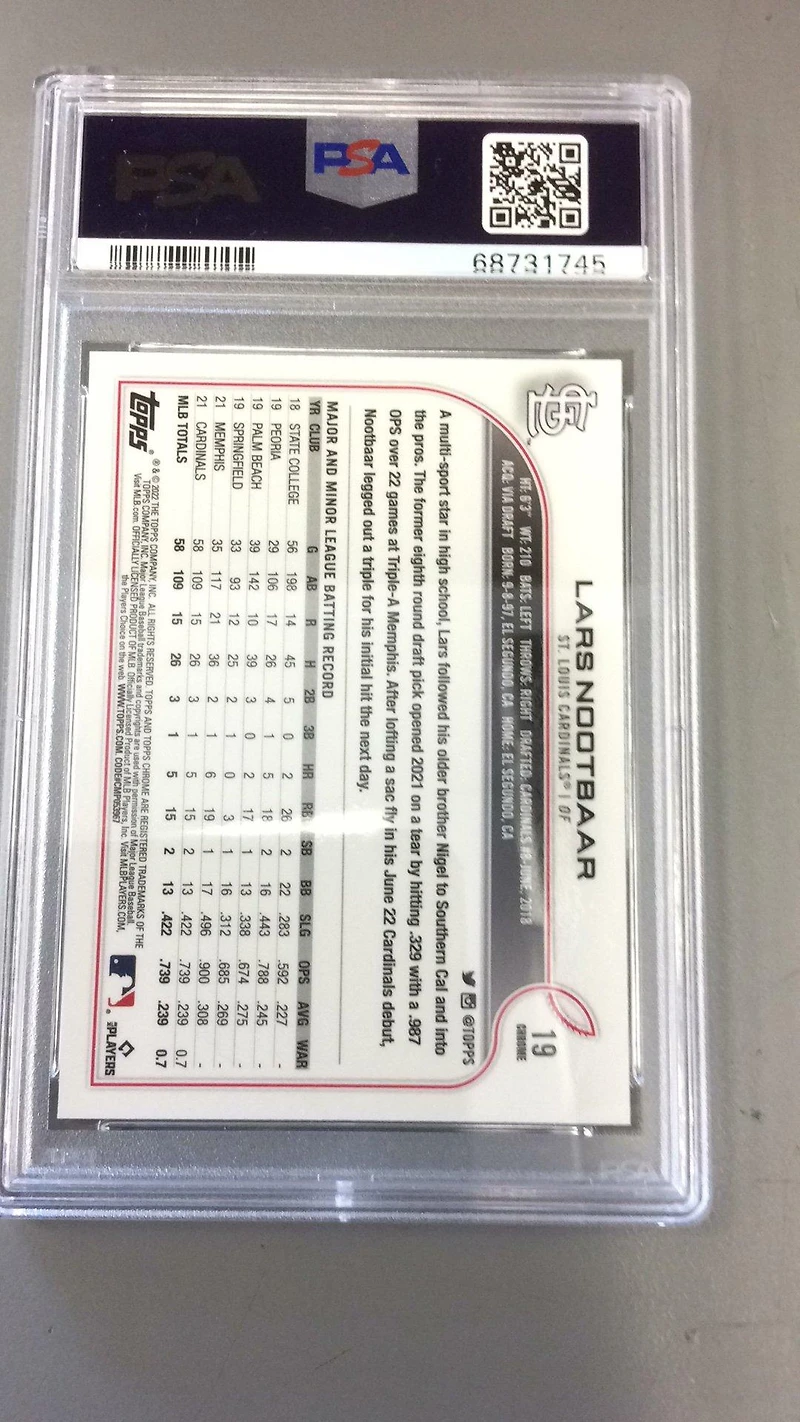 2022 Topps Chrome 19 Lars Nootbaar PSA 10