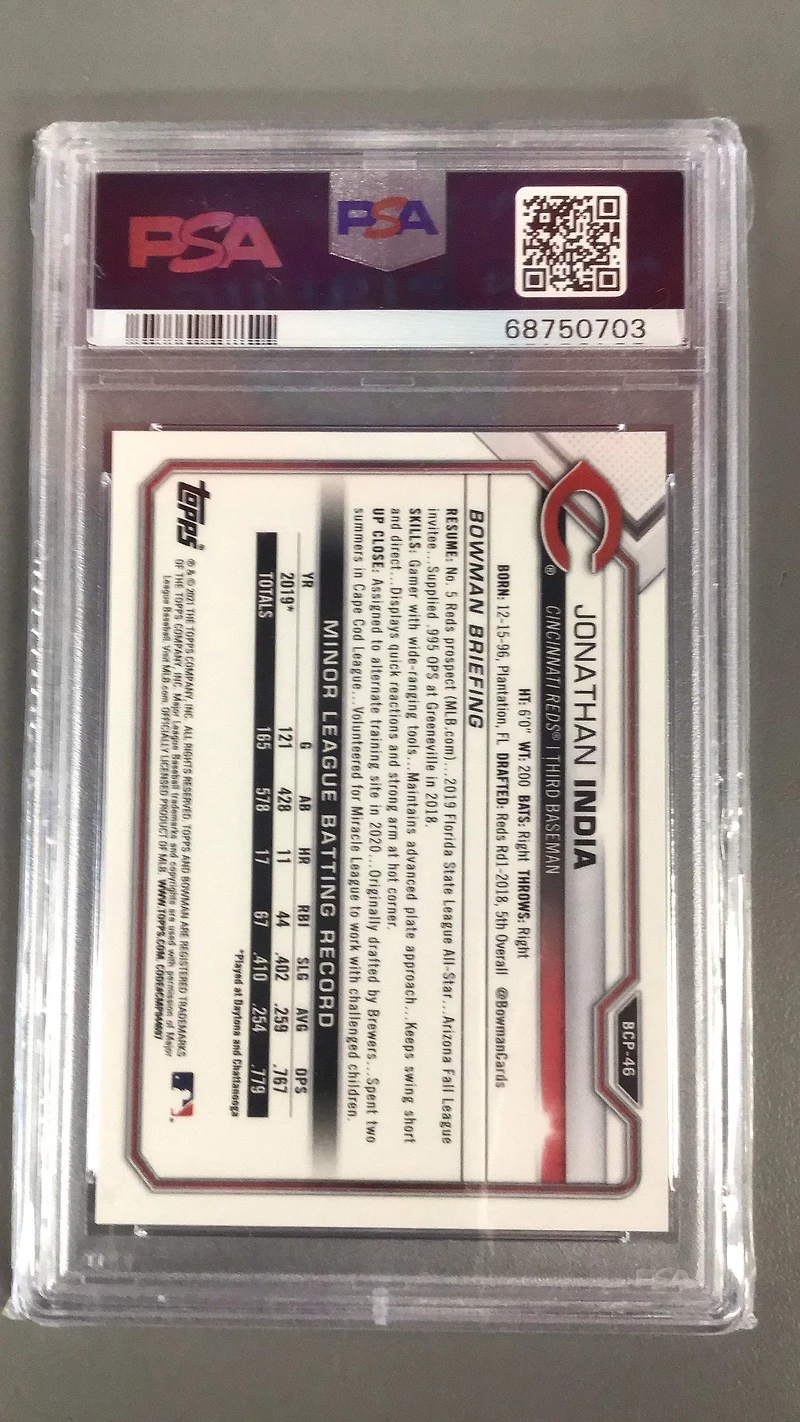 2021 Bowman Mega Box Chrome Bcp46 Jonathan India Refractor PSA 10