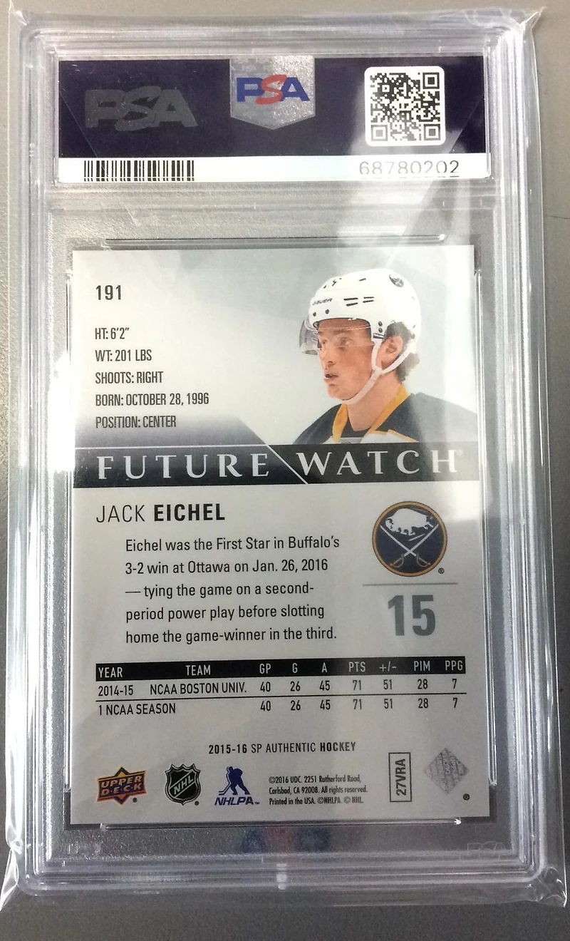 2015 Sp Authentic 191 Jack Eichel PSA 9