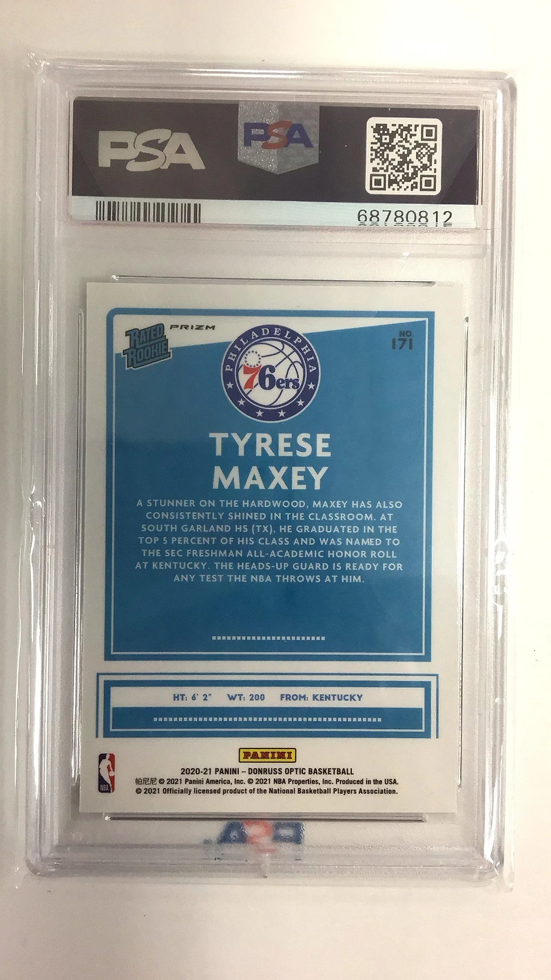 2020 Panini Donruss Optic 171 Tyrese Maxey Purple Shock PSA 10