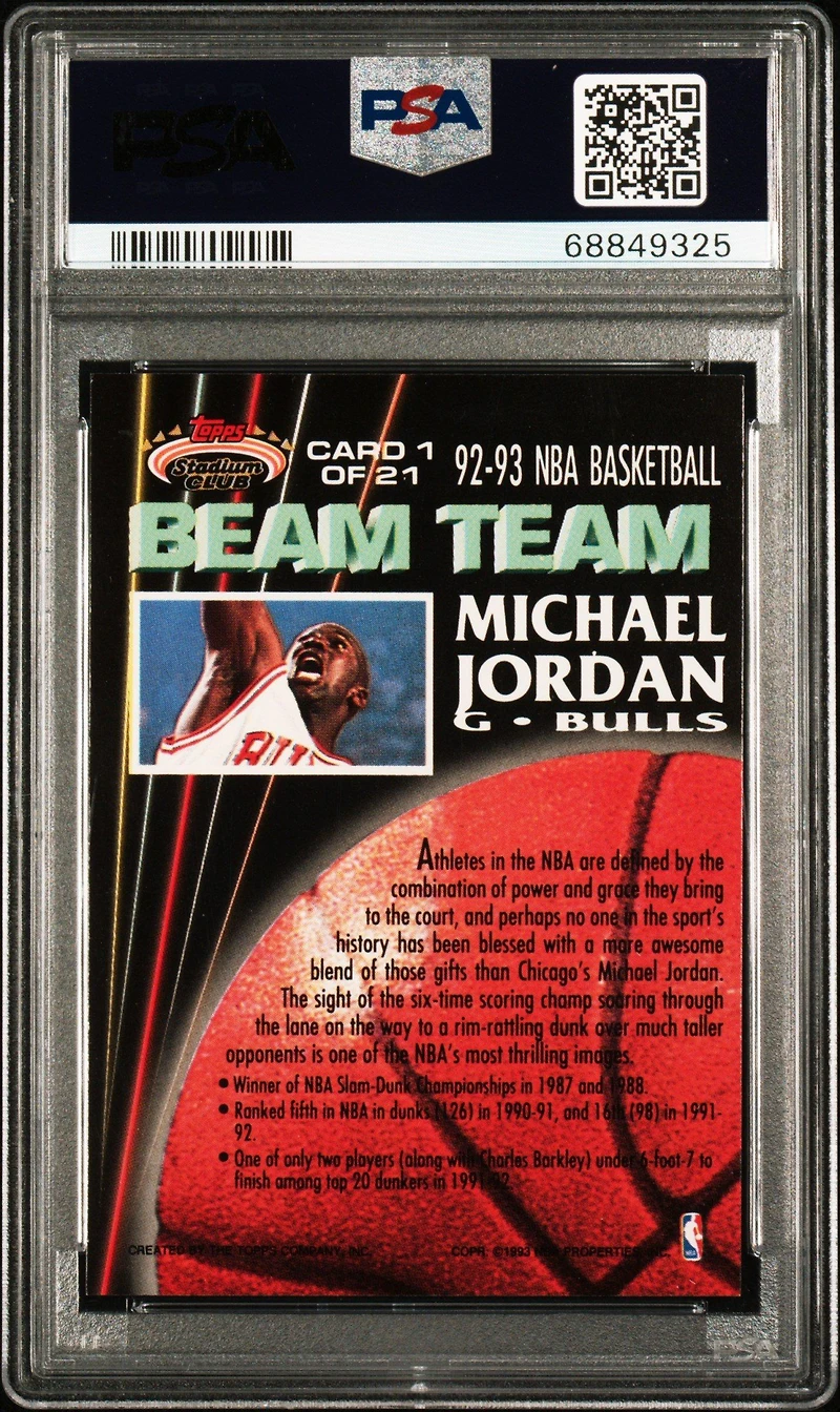 1992 Stadium Club Beam Team 1 Michael Jordan PSA 8