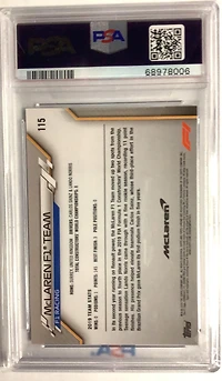 2020 Topps Chrome Formula 1 Sapphire Edition 115 Mclaren F1 Team PSA 10