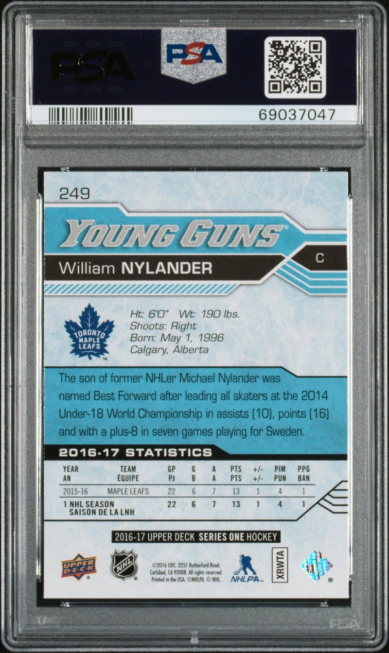 2016 Upper Deck 249 William Nylander PSA 10