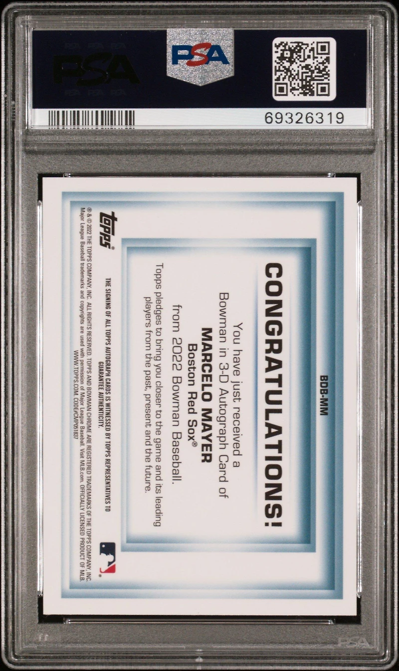 2022 Bowman Chrome Bowman In 3-d! Bdbmm Marcelo Mayer Autograph PSA 9