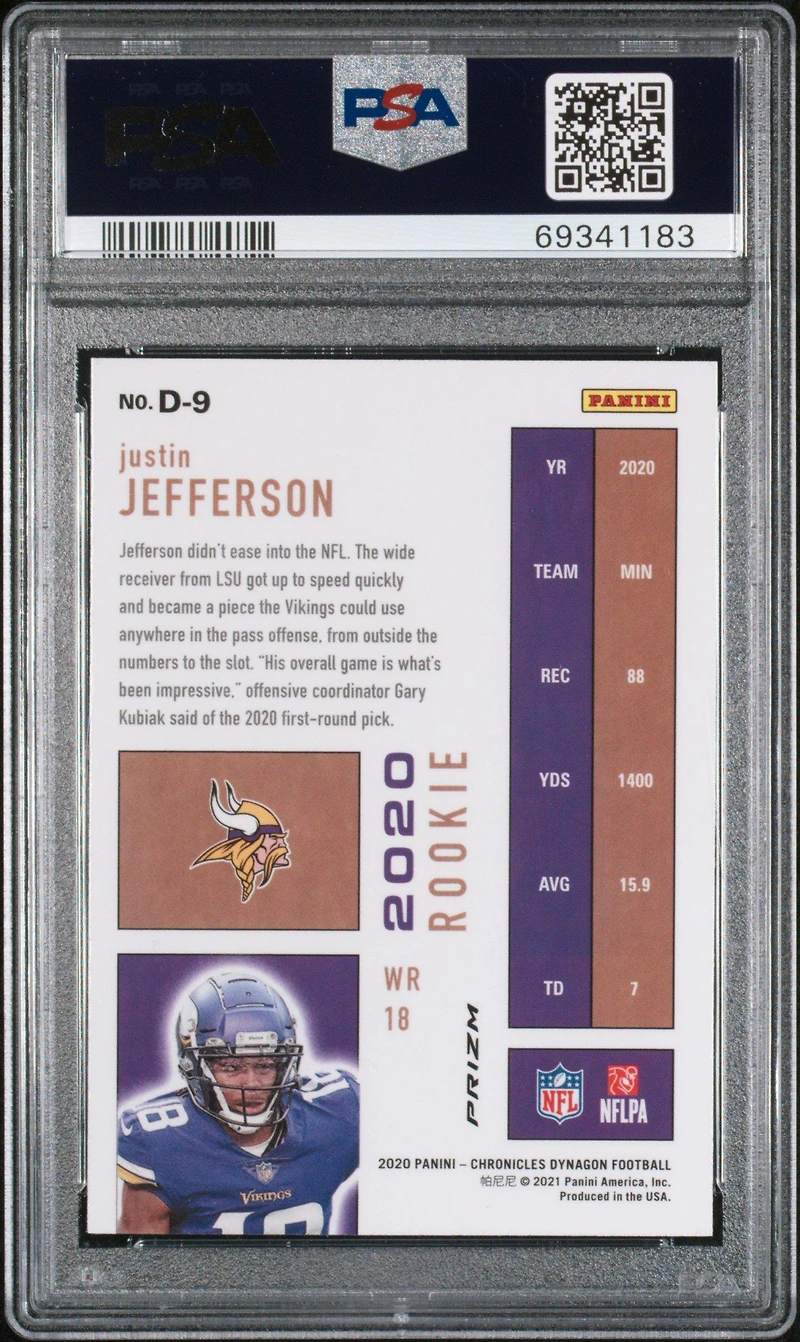 2020 Panini Chronicles Dynagon Rookies D9 Justin Jefferson PSA 9