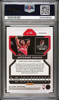 2021 Panini Prizm 168 Anfernee Simons Nba 75th Prizm PSA 10