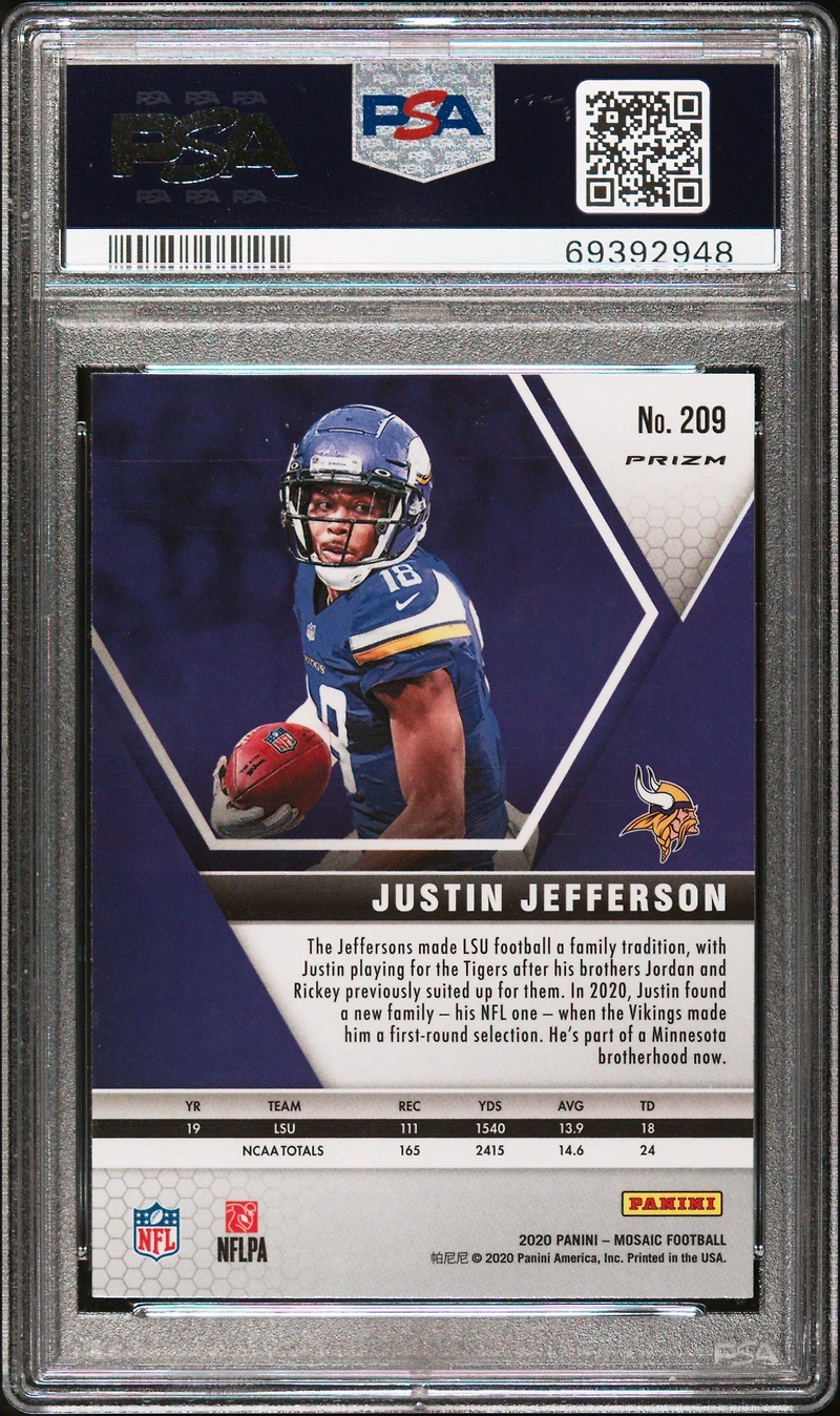 2020 Panini Mosaic Justin Jefferson Green Mosaic PSA