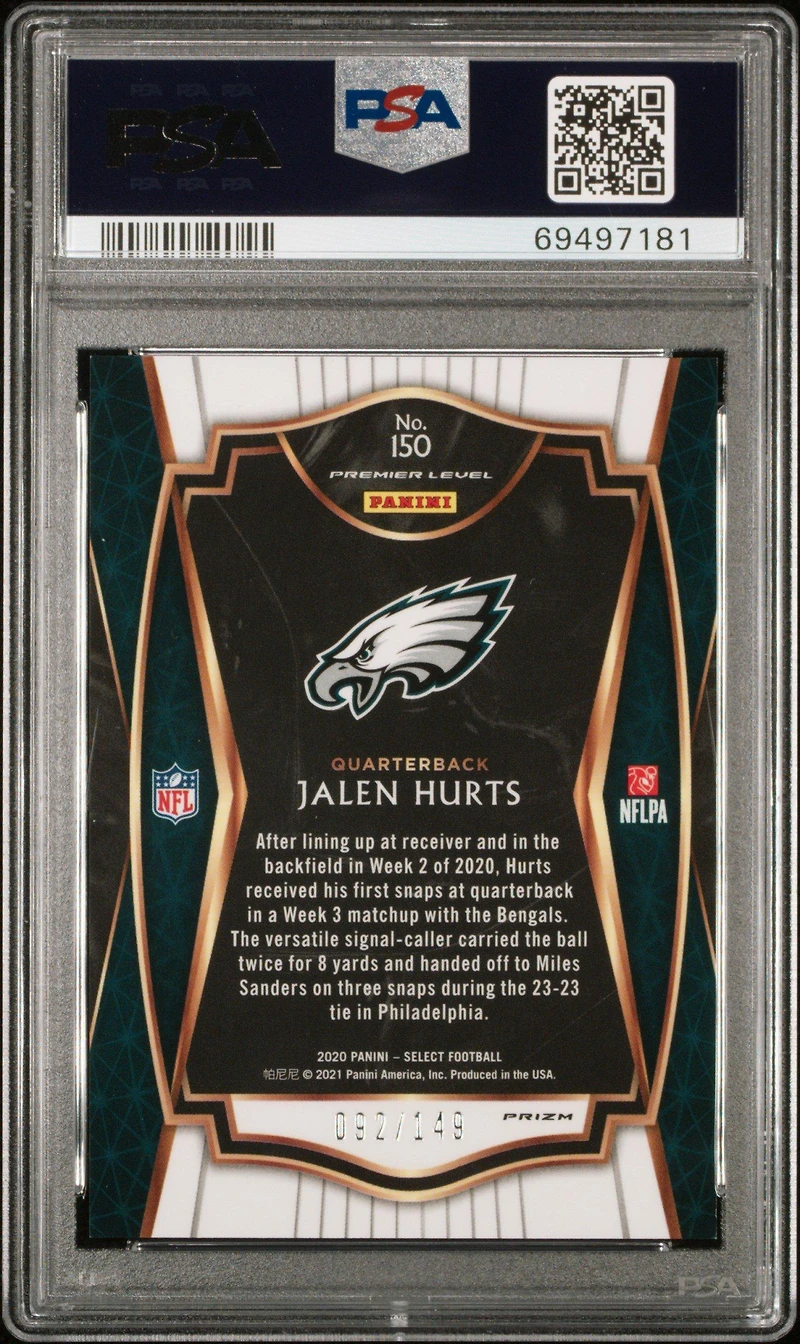 2020 Panini Select 150 Jalen Hurts Blue Prizm PSA 9
