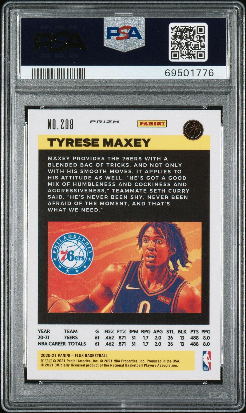 2020 Panini Flux 208 Tyrese Maxey Fanatics Cracked Ice PSA 10