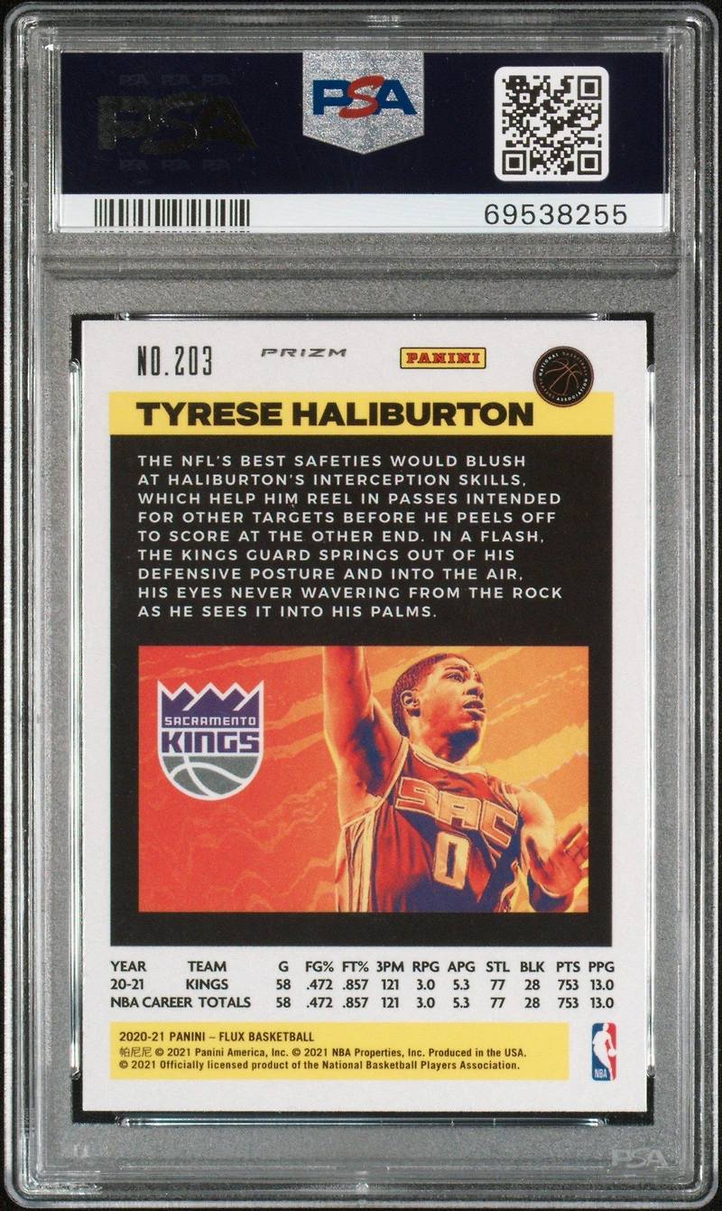2020 Panini Flux 203 Tyrese Haliburton Fanatics Cracked Ice PSA 10